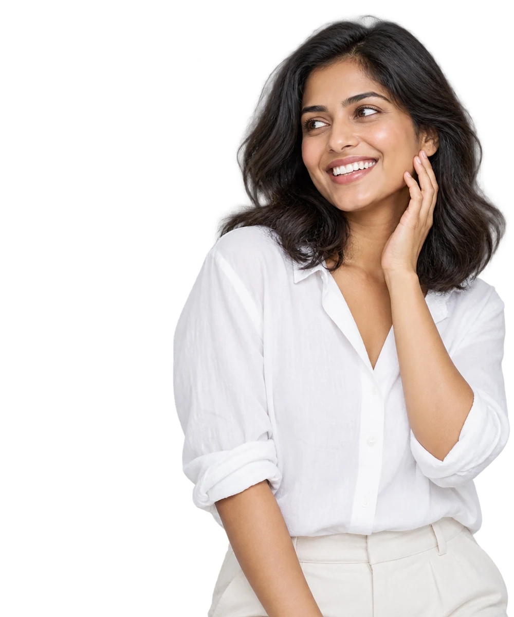 A smiling woman enjoying a moment of everyday care