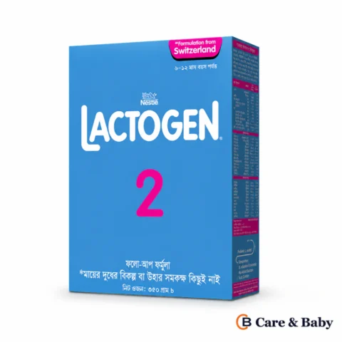 Nestlé LACTOGEN 2 Follow-up Formula — 350 g packaging on a white background with a small Care & Baby logo; design illustration