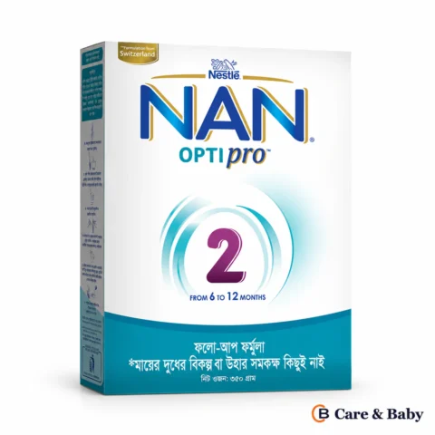 Nestlé NAN OPTIPRO 2 Follow-up Formula — 350 g packaging on a white background with a small Care & Baby logo; design illustration